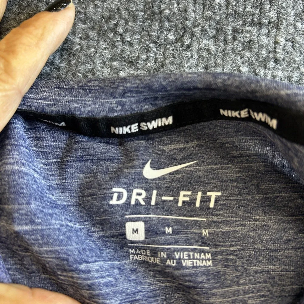 Nike Swim Shirt Mens Size M Blue Dri-Fit Heathered Raglan Sleeve Rash Guard Top
